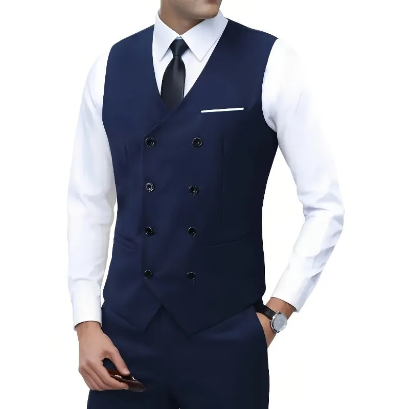 Men Double Breasted Vest British Style Slim Fit Business Formal Waistcoat High Quality Suit Vest Multiple Colors