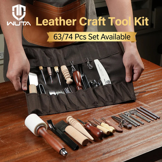 WUTA 63/74PCS Leather Craft Working Tools Kit for Beginners Tooling Sewing Punching Cutting for Professional Crafting DIY Repair