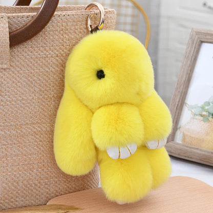 Fashion  Pendant Bag Car Charm Tag Cute Mini Rabbit Toy Doll Real Fur Monster Keychains 100% Real Genuine Rex Rabbit Fur Keychai