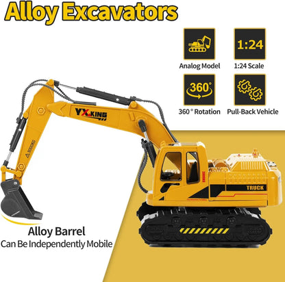 Simulation Alloy Excavator Toy 1:24 Scale Inertia Engineering Vehicle Kids Boys Birthday Gift