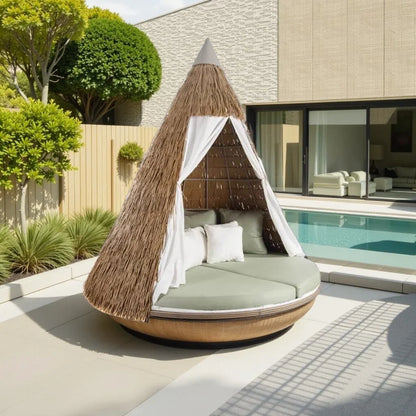 ABB  outdoor rattan bed round bed recliner Internet celebrity bed and breakfast garden hotel villa courtyard sofa