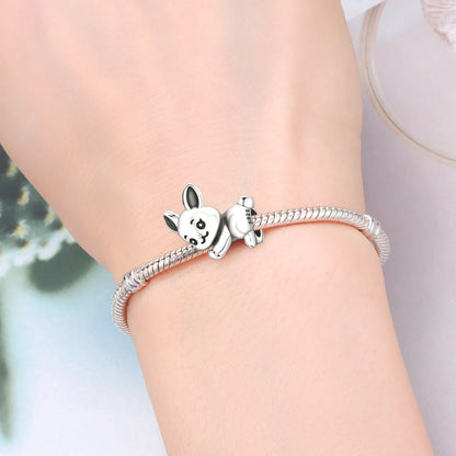 Orstarry 925 Sterling Silver Cute Rabbit Animal Beads Original Pendants Bracelet Charm Jewelry Party DIY Trendy Gifts