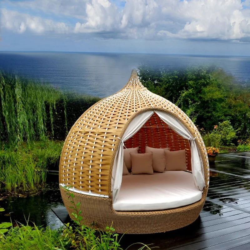 CZ Rattan Round Bed Outdoor Balcony Homestay Birdcage Nest Bed Courtyard Sunshade Sofa