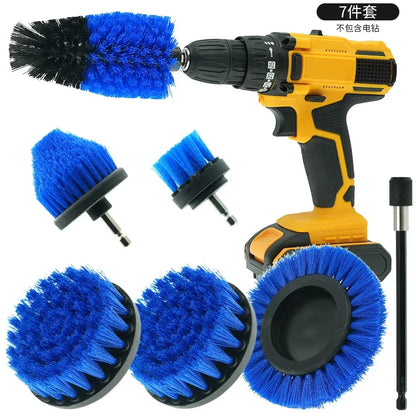 7-Piece Drill Brush Attachment Set, Cleaning Brush Tool Kit, Multi-Purpose Drill Brush with Extension Pole for Floor, Automotive