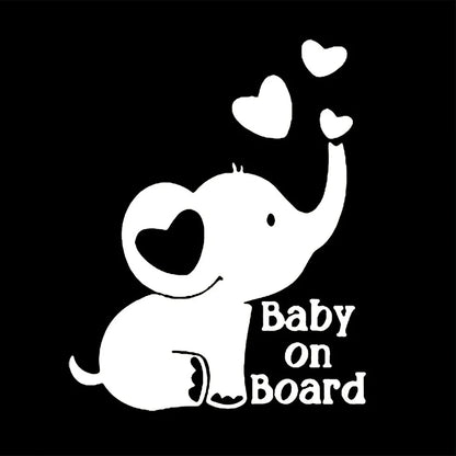 Creative Car Reflective Sticker Baby on Board, Elephant Window Decoration, Car Sticker, Essential for Mother and Baby, Safety Reminder, Laptop Sticker