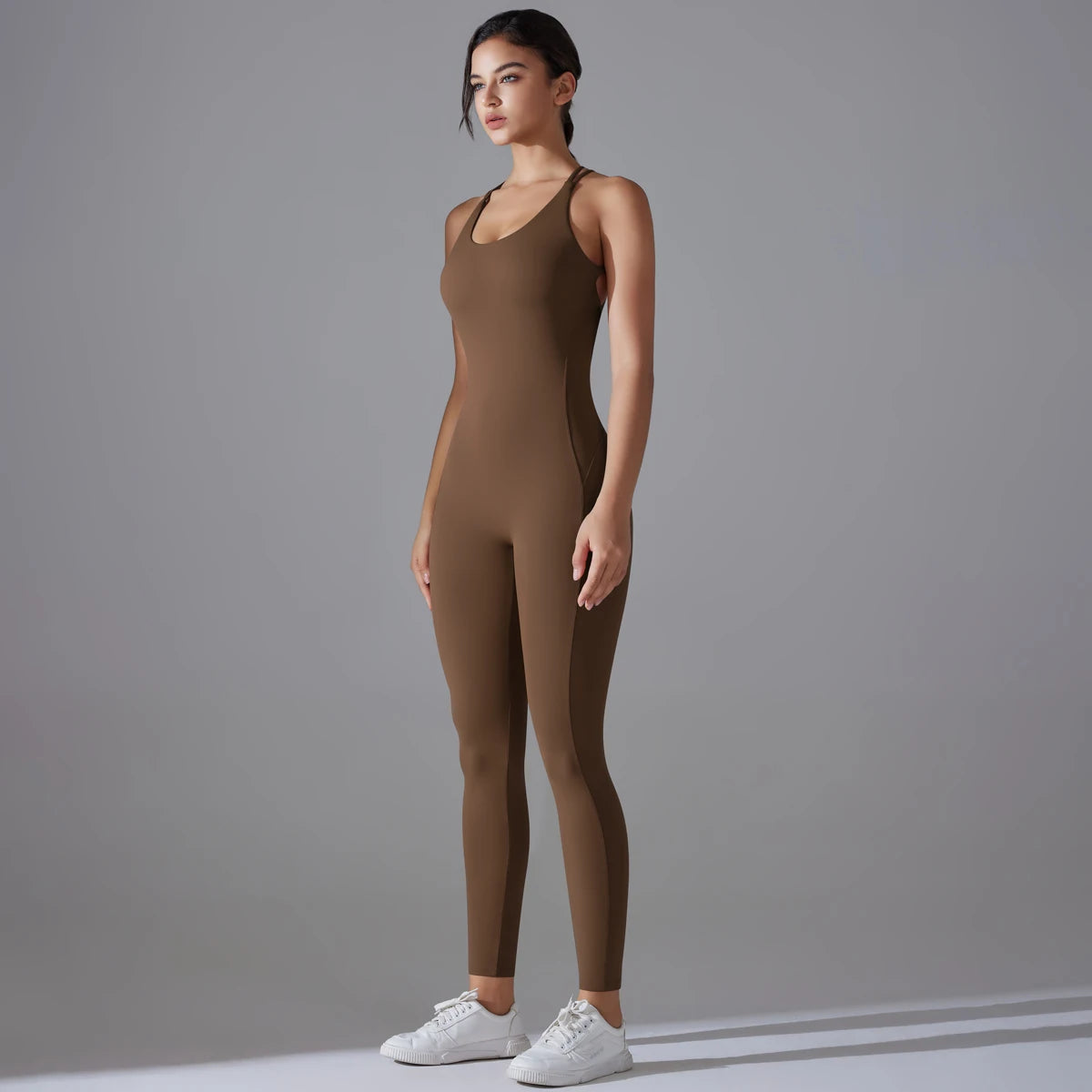 Sexy Backless Bodycon Scrunch Jumpsuit Raises Butt Women Dance Fitness Overalls Push Up Sleeveless Yoga Sport Jump Suit