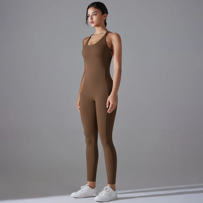 Sexy Backless Bodycon Scrunch Jumpsuit Raises Butt Women Dance Fitness Overalls Push Up Sleeveless Yoga Sport Jump Suit