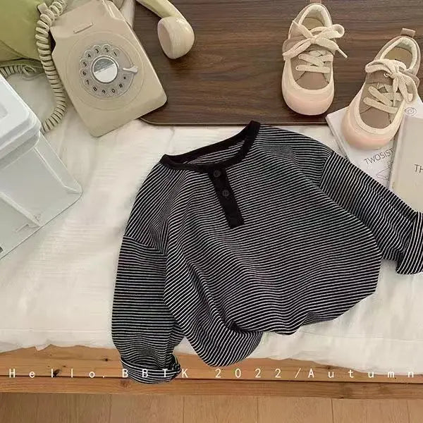 Children's Spring Autumn Long Sleeved T-shirt Boys Girls Korean Striped Children's Bottoming Shirt Baby Simple Top