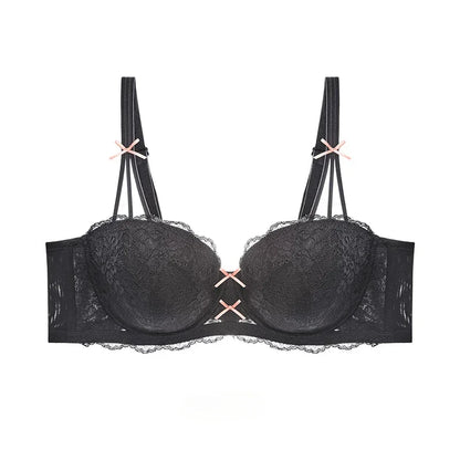 Half Cup Hot Bra Gathered Bowknot Brassiere Thin Large Size Push Up Lace Tube Top Lace Big Chest Revealing Small Lace Bra 9013A