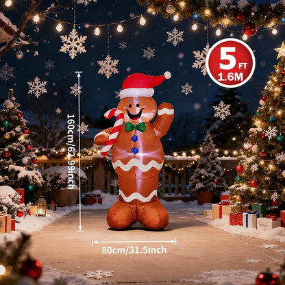 Christmas Inflatable Decorations - Branch Snowman, Santa Claus, Gingerbread Man, Gift Bag Snowman LED Light Lawn Decorations