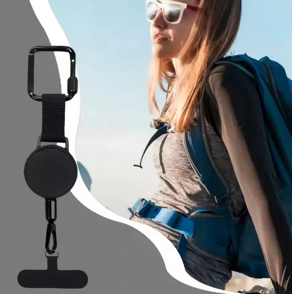Retractable Anti-Theft Phone Holder Smartphone Safety Lanyard Stra with Carabiner Anti-Drop Harness for Hiking Cycling Climbing