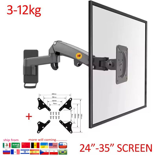 NB NEW F150 3-12kg Aluminum Gas Spring Monitor TV Wall Bracket Full Motion 2 Arm 24'-35' LCD Mount Monitor Holder LED Stand