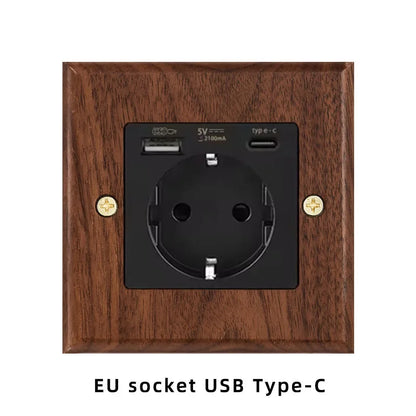Black walnut wood retro British light switch socket, bedside wall lamp switch LED dimmer, pure wood brass toggle switch board