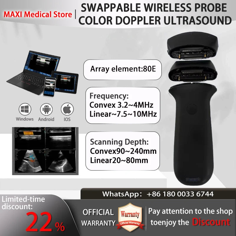 Portable WIFI Ultrasound Scanner Machine Wireless Ultrasound Probe Scanner Machine Support iOS Android Windows Free Suitcase