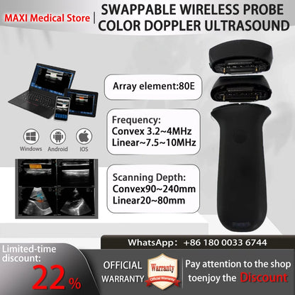 Portable WIFI Ultrasound Scanner Machine Wireless Ultrasound Probe Scanner Machine Support iOS Android Windows Free Suitcase