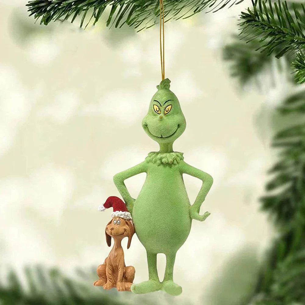 17Pcs 2D Acrylic Christmas Tree Green Monsters Ornaments Cute Green Monsters Christmas Tree Pendants Christmas Cartoon Ornaments