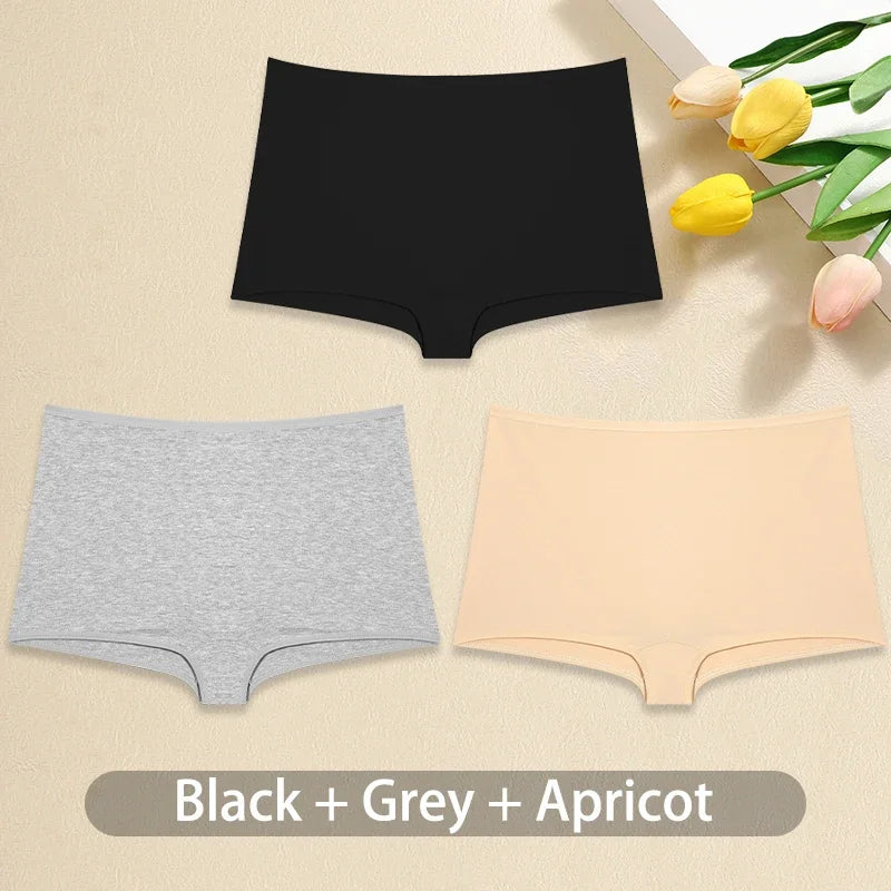 3PCS/Set Women Cotton Panties Sexy Low Rise Boyshorts  Seamless Sports Boxers Female Comfortable Underwear Solid Color Lingerie