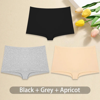 3PCS/Set Women Cotton Panties Sexy Low Rise Boyshorts  Seamless Sports Boxers Female Comfortable Underwear Solid Color Lingerie