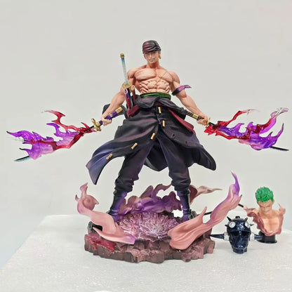 28cm/11.02inch One Piece Zoro Figure Led Base Replace Heads Roronoa Zoro Pvc Action Figures Collection Model Toys Gifts