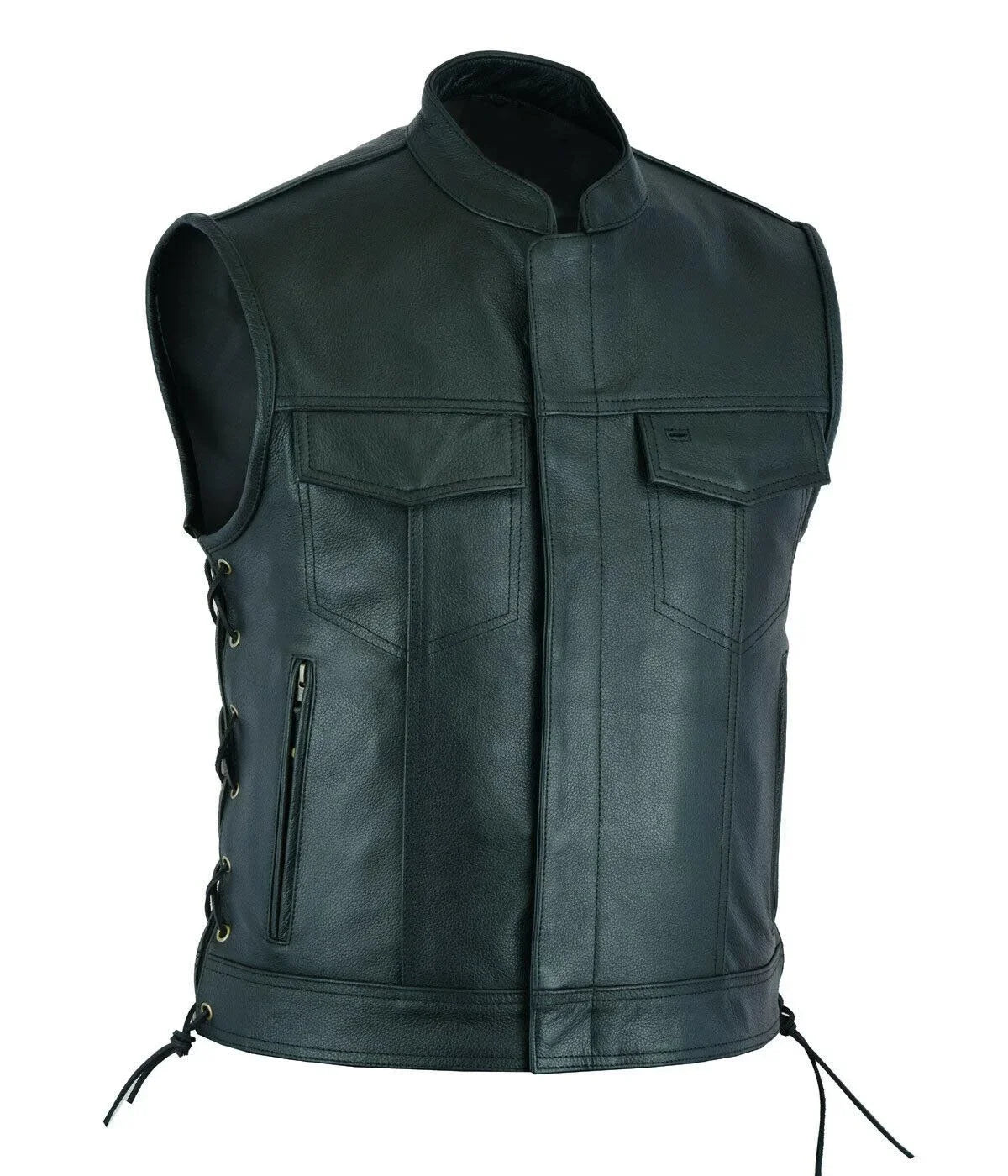 Vest Leather Punk Fashion Casual Coat Motorcycle Vest Men Solid Vest Fleet