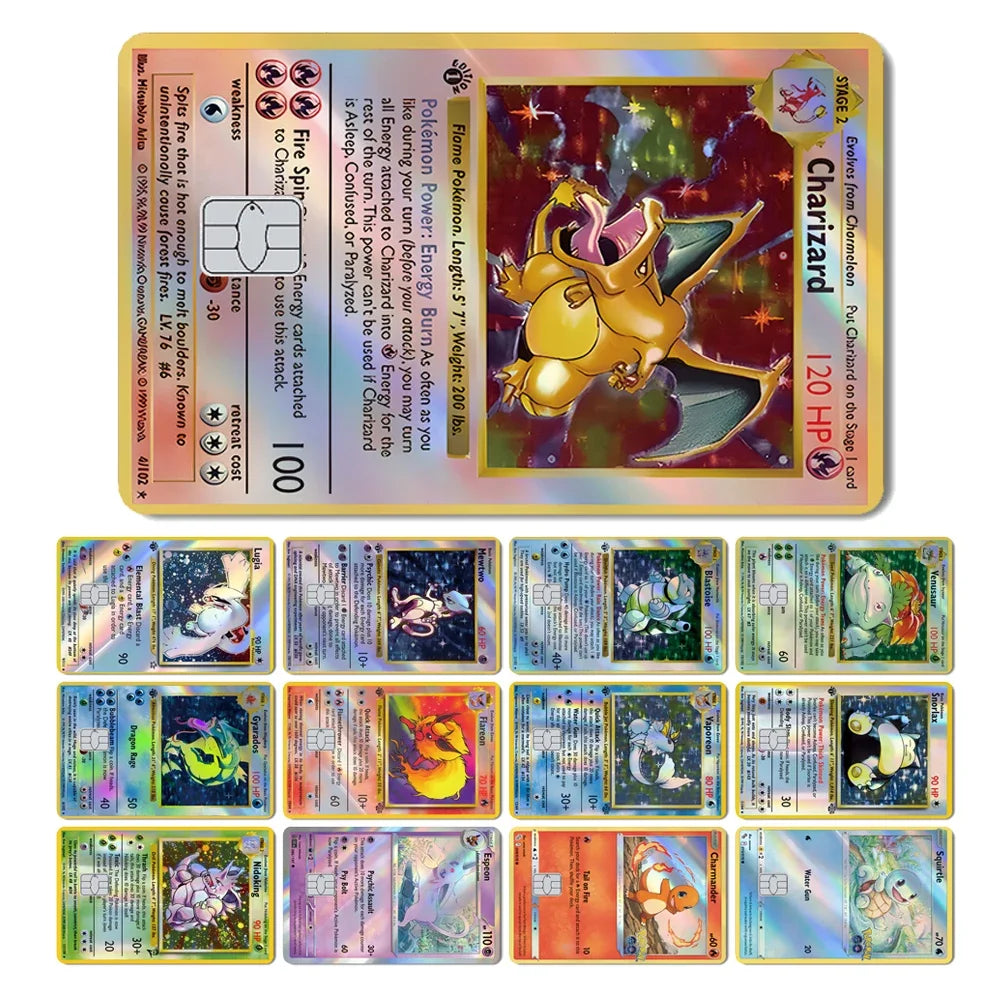 Charizard Gyarados Venusaur Blastoise Mewtwo Squirtle Snorlax Holographic Laser Credit Debit Card Film Skin Sticker