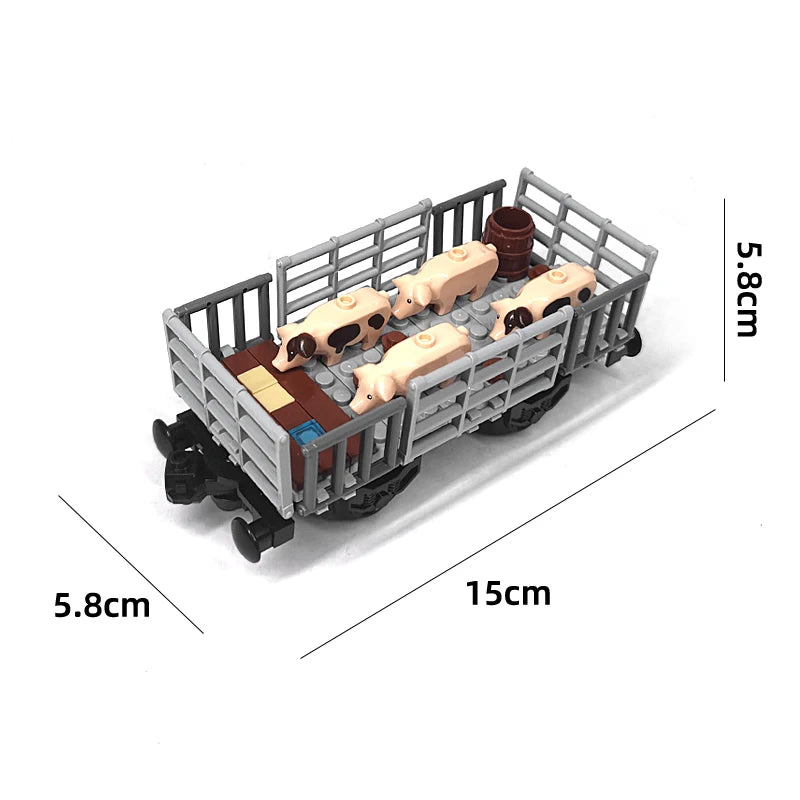 MOC Train Carriage Model, Rail Transport Vehicle, Coal Transport Vehicle, Rail Lift Pole Indicator Light, Train Accessories