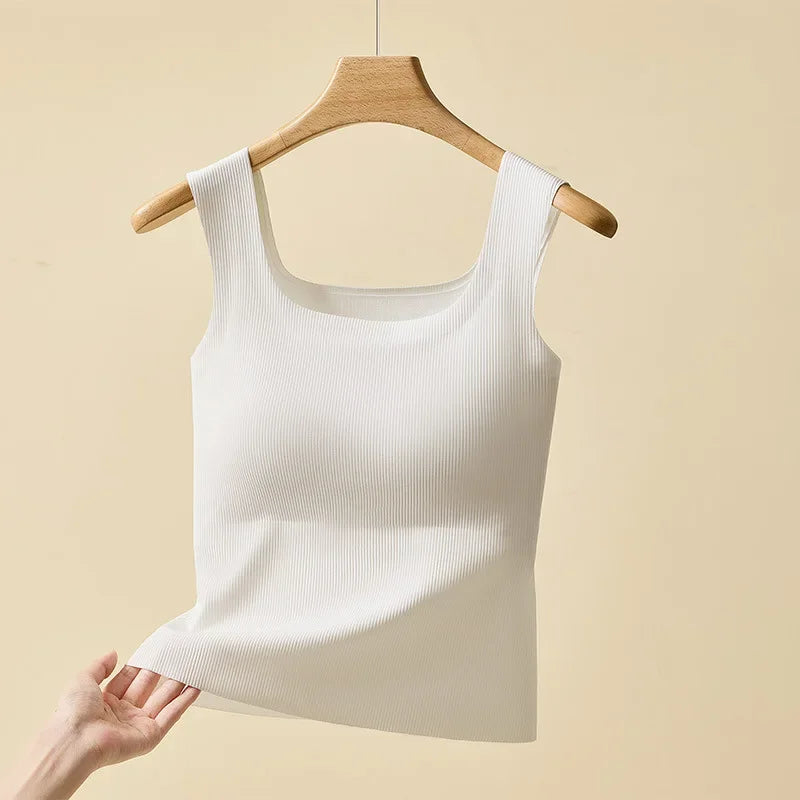 For 35-105kg 2025 New Seamless Plus Size Camisole Top for Women with Fixed Cup Build-in Bra Beautiful Back Underwear Tummy Cover