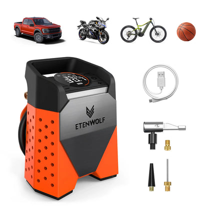 ETENWOLF ZEPHYR S3C Portable Air Compressor 100% Duty Cycle Car Tire Inflator 7800mAh for Cars, Motorcycles, Bicycles Balls