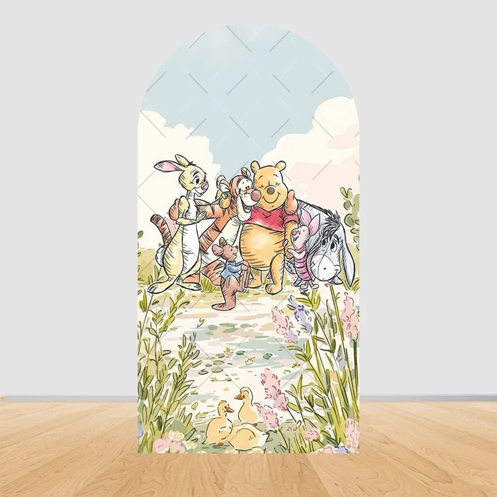 Winnie The Pooh Arch Backdrop Cover Elastic Fabric Newborn Baby Birthday Party Supplies Birthday Party Photo Studio Decoration