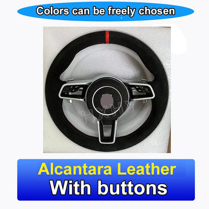 New Upgrade Alcantara Leather Steering Wheel For Porsche Macan Panamera Cayenne 718 911 Custom Genuine Carbon Fiber LED Interior
