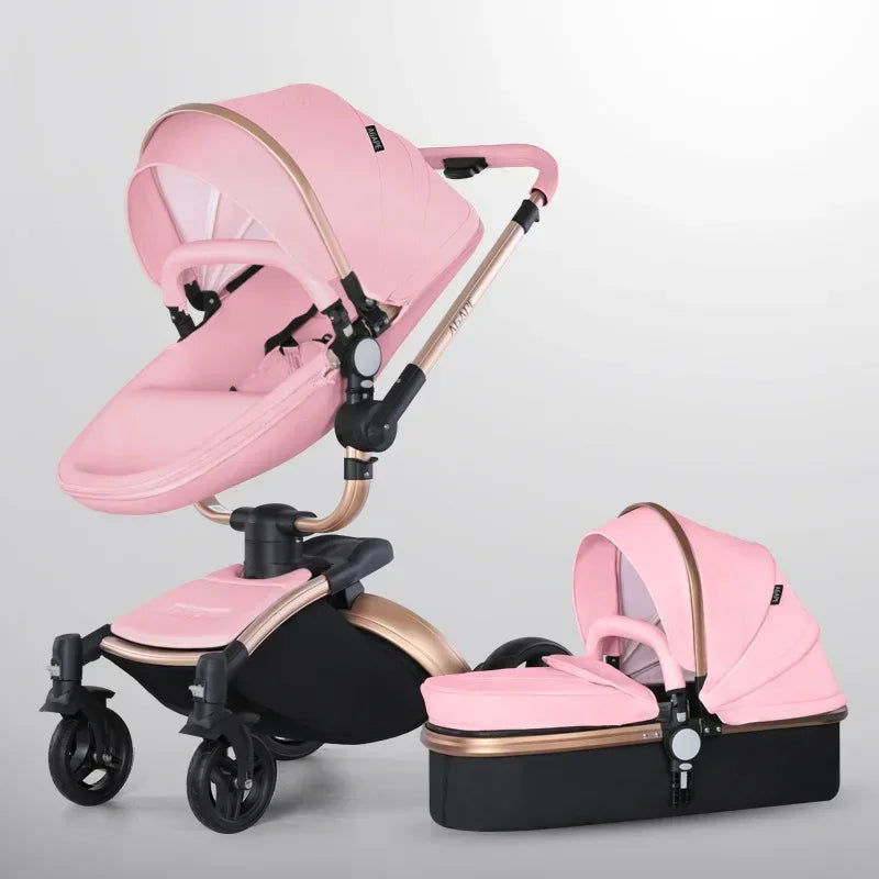 Baby Stroller 3in1 Two-way High Landscape Baby Carriage PU Leather Foldable Shock-absorbing Eggshell Stroller 2in1