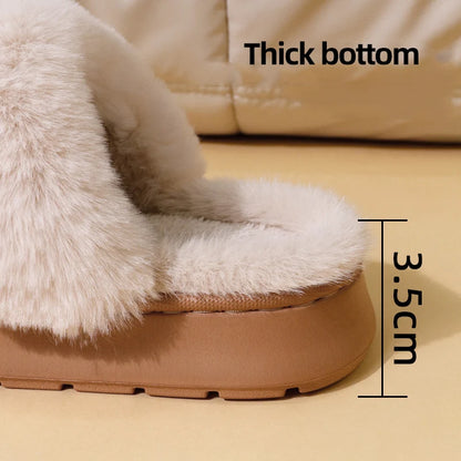 Winter Warm Sports Fluffy Slippers Women Thick Sole Non Slip Plush House Shoes Woman Fashion Faux Fur Platform Indoor Slippers