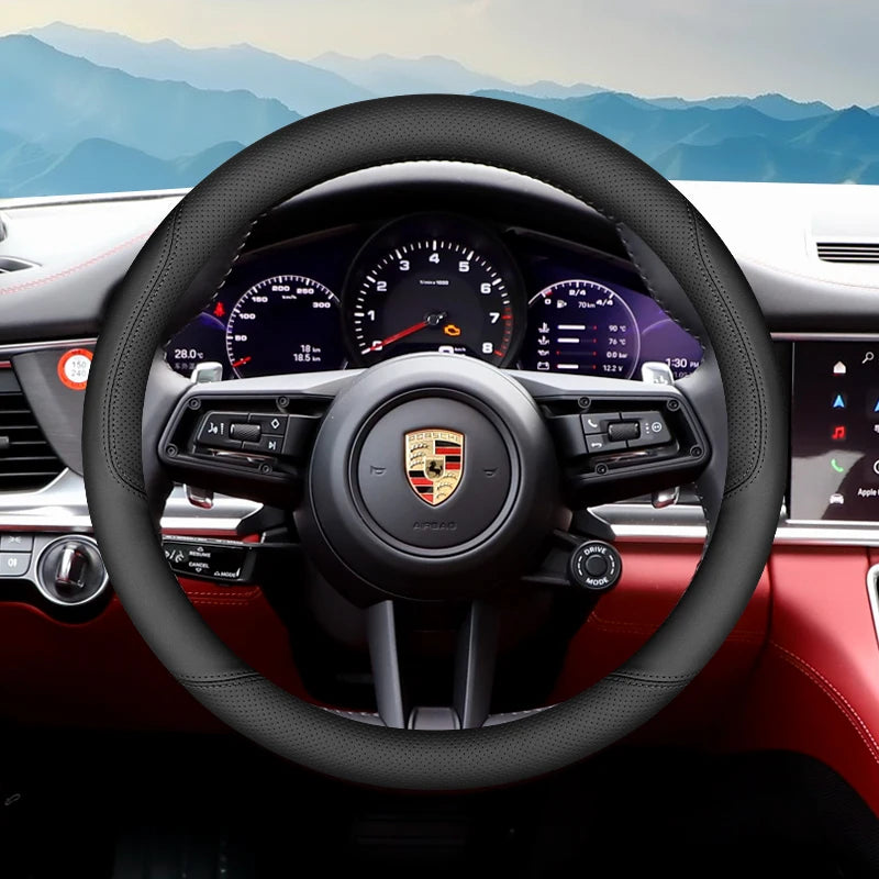 Leather Car Steering Wheel Cover for Porsche Cayenne Macan Panamera 718 2024 2025 Accessories