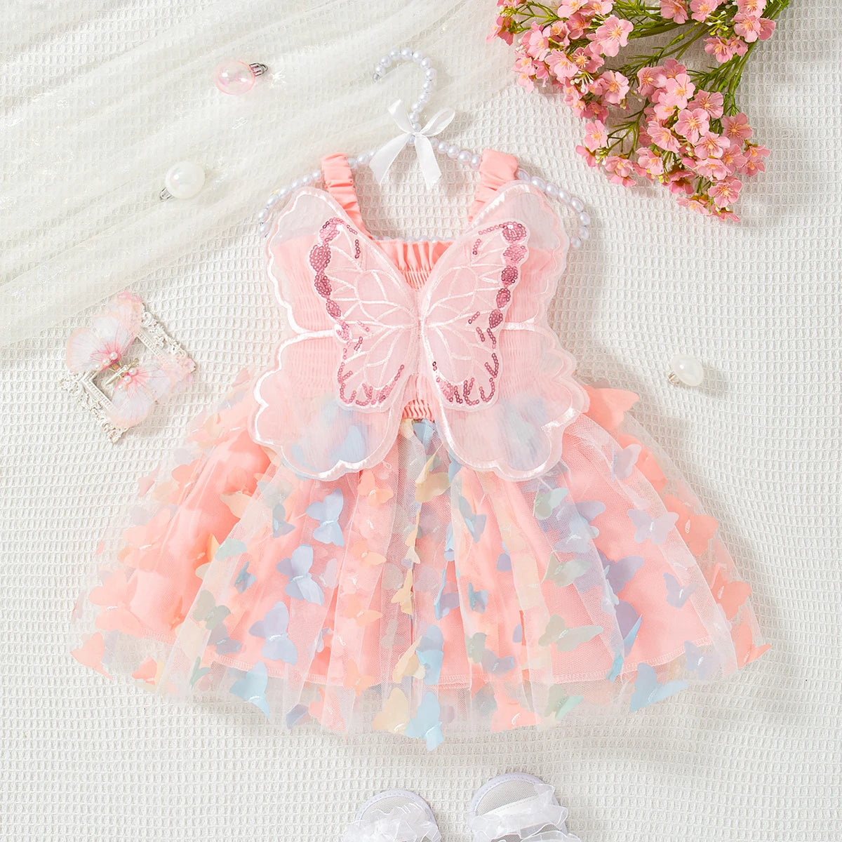 Summer New Princess Style Baby Girl Dress, Cute Butterfly Children'S Suspender Clothes For Babies Aged 9 Months To 3 Years