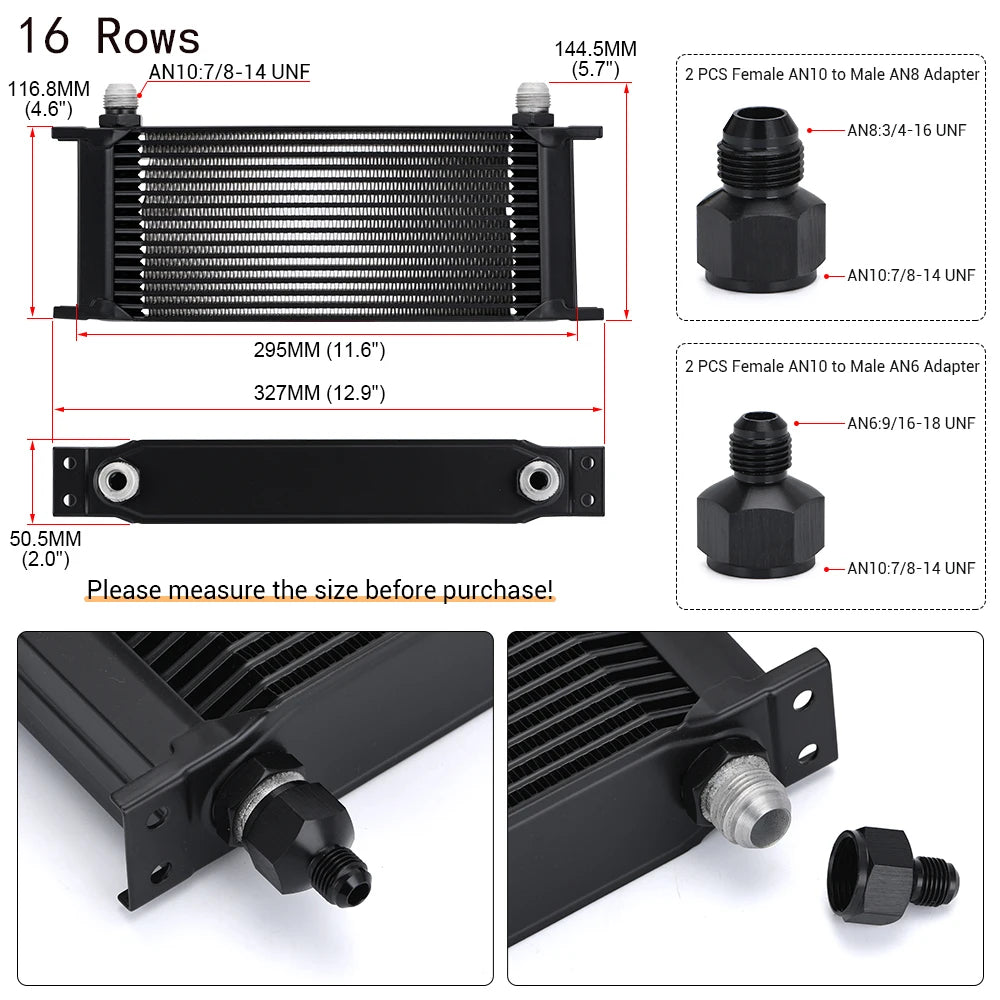 AN10 Aluminum Radiator 7/10/13/16/19/25/30 Rows British Type Car Engine Oil Cooler Cooling Radiator Replacement Universal Cooler