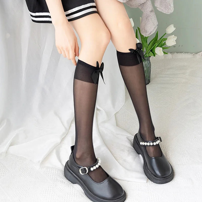 Women White Long Lace Socks Lace Lace High Tube Socks Knee Over Sexy Bow Long Tube Thin Stockings Cute Loli Stockings