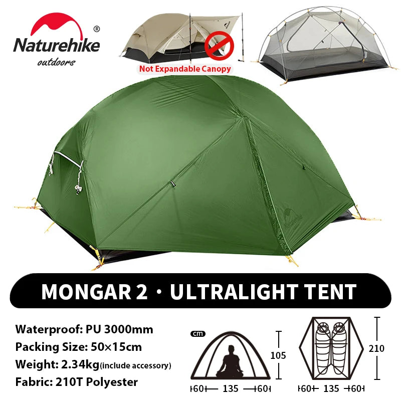 Naturehike Mongar UL PRO 1-3 People Tent 20D Ultralight Travel Waterproof Hiking Survival Outdoor Camping Portable Sun Shelter