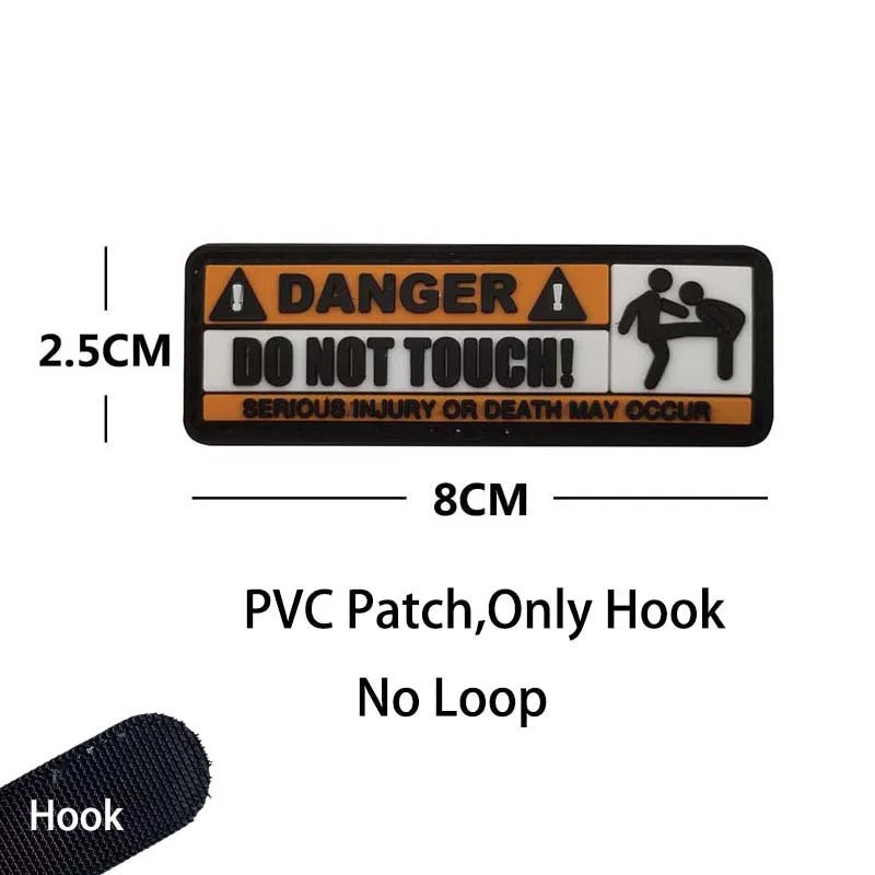 WARNING!DON'T TOUCH! PVC Applique Emblem Glow in Dark,Tactical Patch with Hook,Luminous sticker Morale Badge For Helmet,Backpack