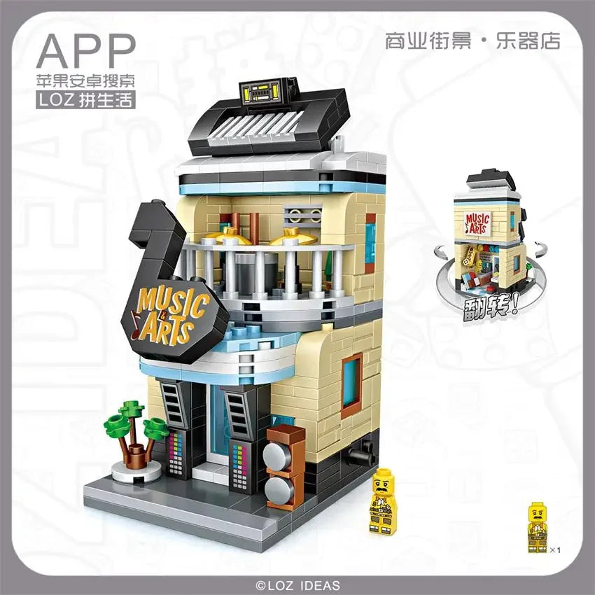 LOZ Blocks FUN Ideas Mini Street Store Toy Small Flower Pisa Shop Brinquedos MOC City House Food Building Bricks Girl Gifts