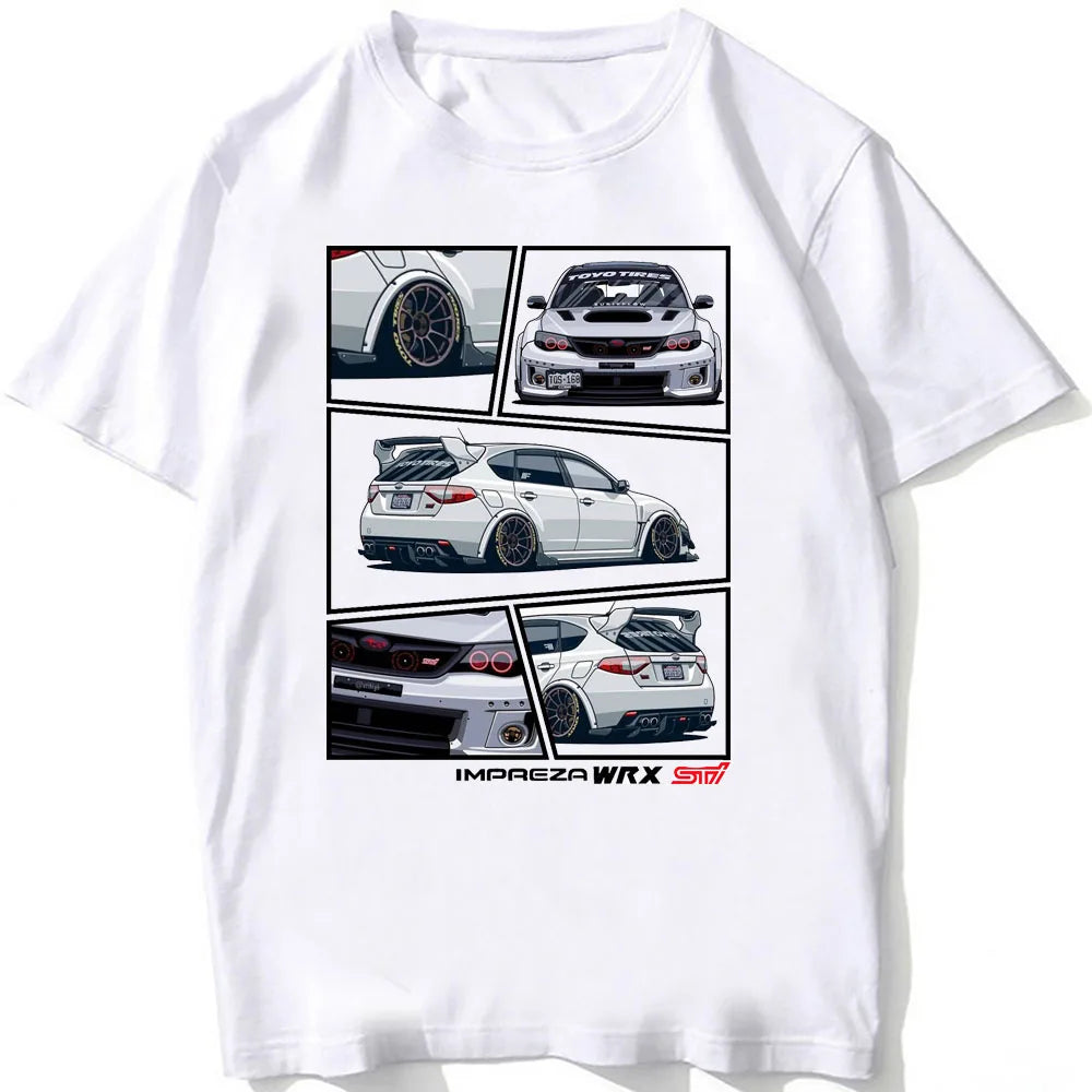 Summer Men's Short Sleeve Impreza WRX STI Classic Car Race T-Shirt Harajuku Drive JDM White Casual Boy Tees Hipster Cool Tops