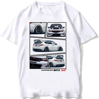 Summer Men's Short Sleeve Impreza WRX STI Classic Car Race T-Shirt Harajuku Drive JDM White Casual Boy Tees Hipster Cool Tops
