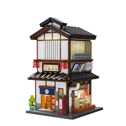 Cada Japanese Sushi HouseBricks Shop LED Japanese Steamed Bun House Building Blocks Summer Cafe Cada Toy Street View Series Set