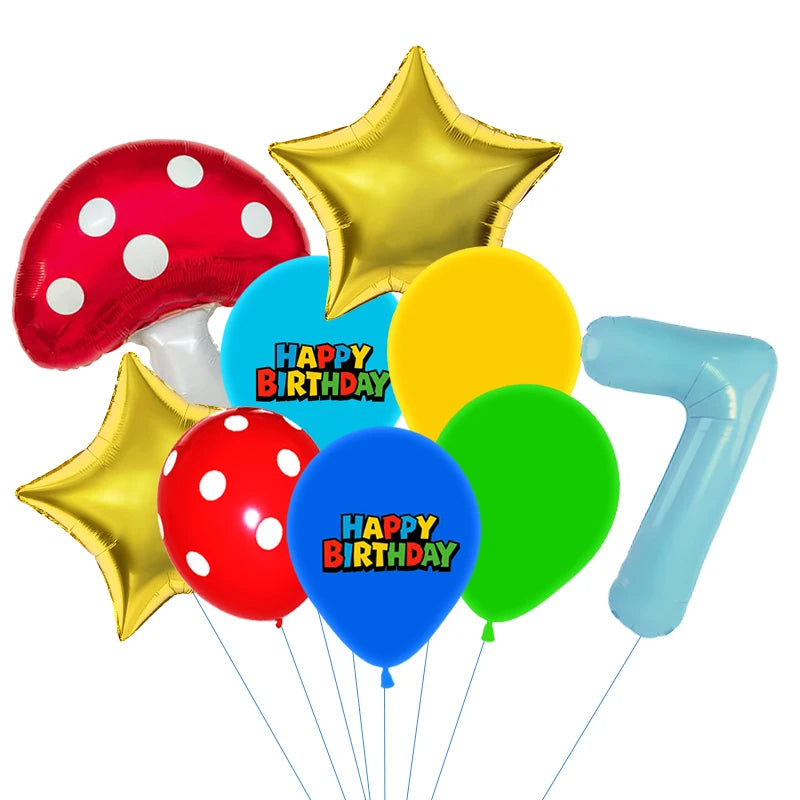 Red Blue Green Yellow Mushroom Star Balloons for Cartoon Video Game Super Bros Balloon Birthday Inspired Party Decoration