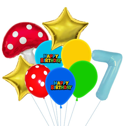 Red Blue Green Yellow Mushroom Star Balloons for Cartoon Video Game Super Bros Balloon Birthday Inspired Party Decoration