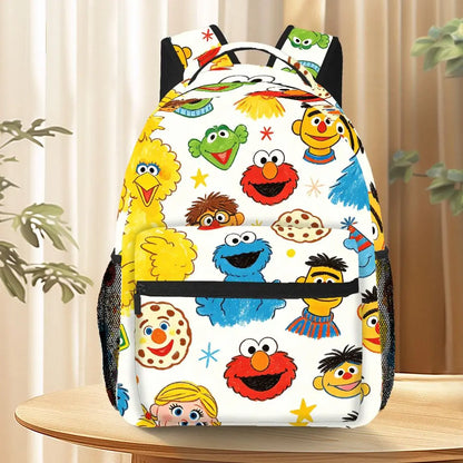Sesame Street Full Print Backpack Elmo Cookie Monster Cartoon School Bag Daypack Large Capacity Outdoor Travel Bookbag Gift
