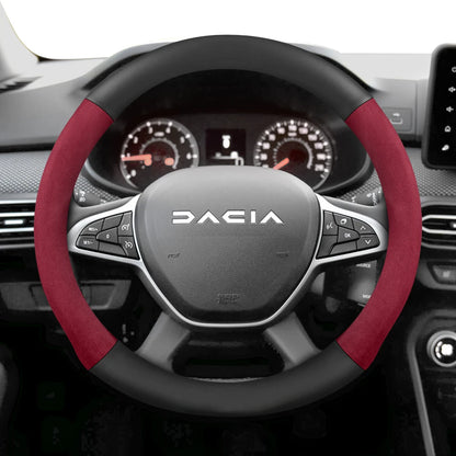 Suitable for Dacia Suede Matte Carbon Fiber Texture Steering Wheel Cover, Suitable for Models Such as Sandero Stepway, Duster, Jogger, Bigster, Spring, Electric, Cargo, Logan, Etc., Black Mocha Car Accessories