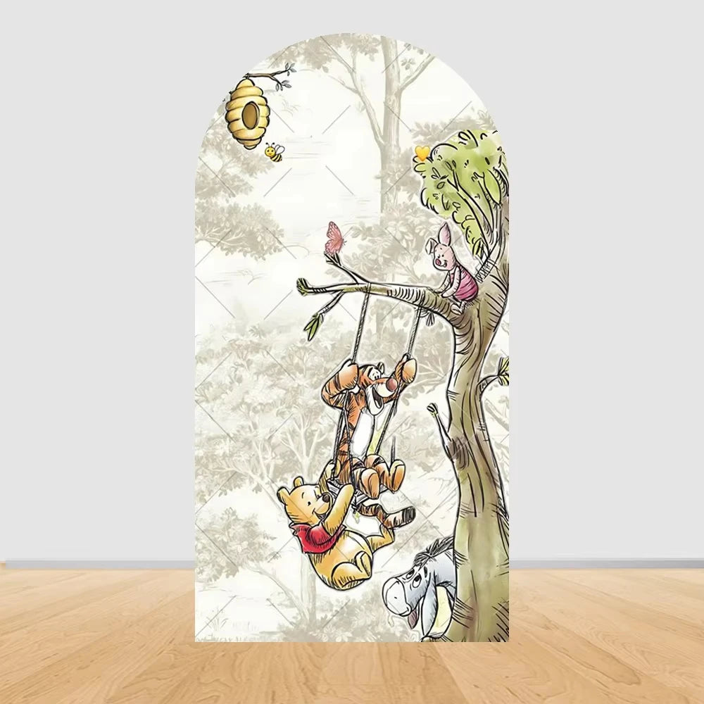 Winnie the Pooh Themed Arched Backdrop Cover Children's Birthday Party Supplies Baby Shower Arrangement Double Sided Printing