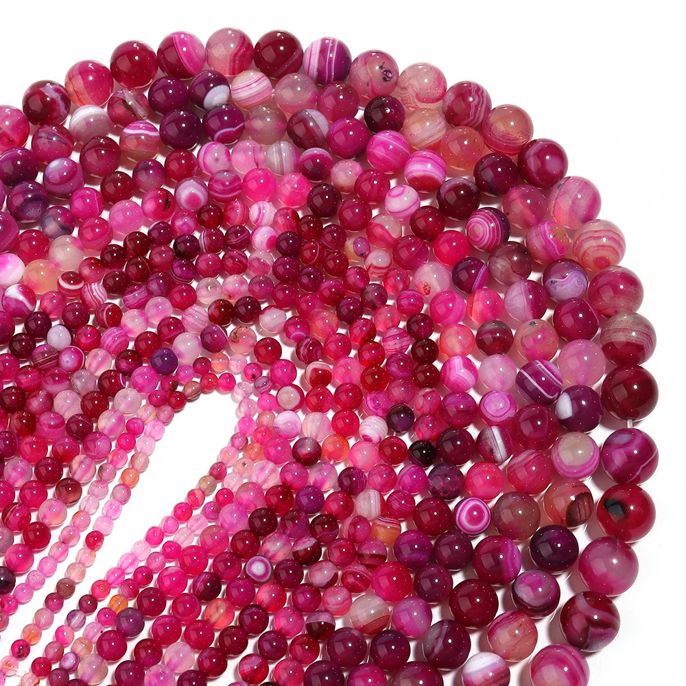 1 Strip 4/6/8/10/12mm Pink Natural Agate Loose Beads Gemstone Round Natural Stone Beads for Jewelry Making DIY Bracelet Necklace