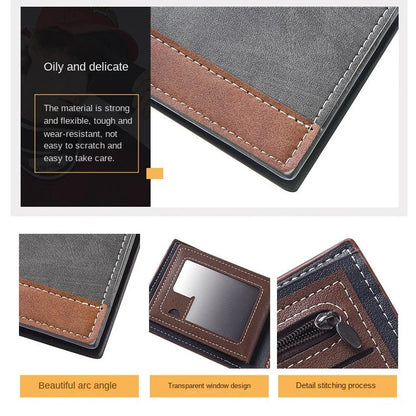 New PU Leather Men's Short Wallet Two Fold Design, Black/Coffee Retro Style, Coin Purse with ID Card Holder, Suitable for Men