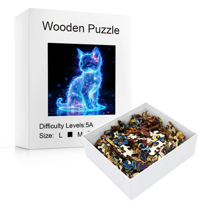 Purr-fect Cat Wooden Puzzle Gift Box: Unlock Irregular Animal Shapes – Stress-Free Brain Challenge for Adults & Family Fun | Chr